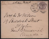 141659 1886 MOURNING ENVELOPE BATH TO NEW BRUNSWICK, CANADA WITH 2½D LILAC (SG190).