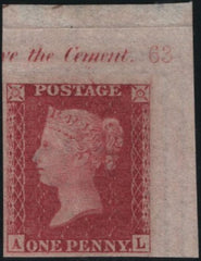 141665 1860 DIE 2 1D PL.63 CORNER MARGINAL IMPRIMATUR LETTERED AL.