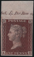 141667 1856 DIE 2 1D PL.40 SUPERB IMPRIMATUR LETTERED AB.
