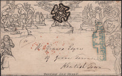 141687 1842 1D MULREADY WRAPPER USED IN LONDON, SUPERB BLACK MALTESE CROSS AND 'T.P/Clapham Rd' RECEIVERS HAND STAMP IN BLUE.