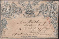 141690 1845 LATE USE 1840 2D MULREADY ENVELOPE PORTSMOUTH TO LONDON WITH '625' NUMERAL CANCELLATION OF PORTSMOUTH.
