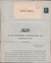 141691 1841 POSTAL NOTICE 'TO ALL POSTMASTERS AND LETTER RECEIVERS' FROM E.S. LEES  'GENERAL POST OFFICE, EDINBURGH' INTRODUCING THE PENNY RED (SG8), THE TWOPENNY BLUE (SG14) AND THE NEW POSTAL STATIONERY (Spec PN8).