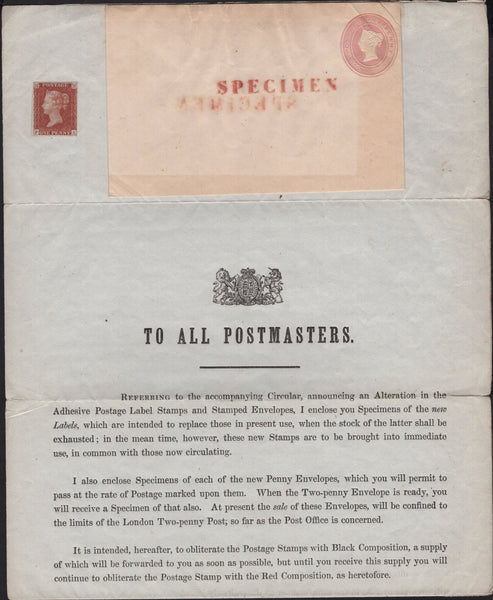 141691 1841 POSTAL NOTICE 'TO ALL POSTMASTERS AND LETTER RECEIVERS' FROM E.S. LEES  'GENERAL POST OFFICE, EDINBURGH' INTRODUCING THE PENNY RED (SG8), THE TWOPENNY BLUE (SG14) AND THE NEW POSTAL STATIONERY (Spec PN8).