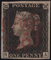 141694 1840 1D BLACK PL.6 (SG2)(SL MAJOR RE-ENTRY SPEC AS41a) GOOD TO FINE USED.