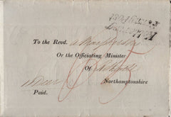 141695 1838 MAIL KETTERING TO ROTHWELL, NORTHANTS WITH 'Kettering/Penny Post' HAND STAMP (NN100), TURNED AND RE-USED.