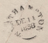 141695 1838 MAIL KETTERING TO ROTHWELL, NORTHANTS WITH 'Kettering/Penny Post' HAND STAMP (NN100), TURNED AND RE-USED.