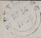 141695 1838 MAIL KETTERING TO ROTHWELL, NORTHANTS WITH 'Kettering/Penny Post' HAND STAMP (NN100), TURNED AND RE-USED.