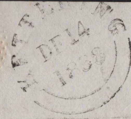 141695 1838 MAIL KETTERING TO ROTHWELL, NORTHANTS WITH 'Kettering/Penny Post' HAND STAMP (NN100), TURNED AND RE-USED.