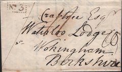 141698 1823 LETTER APPLEBY, WARKS TO WOKINGHAM WITH 'Atherston/Py Post' HAND STAMP (WA30) AND 'No.3' RECEIVERS HAND STAMP OF APPLEBY.