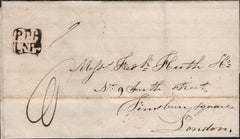 141700 1827 MAIL TIPTON, STAFFS TO LONDON WITH 'P.P.8/UNPD' BIRMINGHAM PENNY POST HAND STAMP OF TIPTON (BM235).
