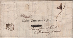 141701  1811 HEALTH QUESTIONNAIRE HATELEY HEATH USED LOCALLY TO BIRMINGHAM WITH 'P.P.10/UNPD' BIRMINGHAM PENNY POST HAND STAMP OF WEST BROMWICH (BM243).