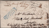 141704 1830 MAIL BROSELEY, SHROPS TO LEOMINSTER WITH 'Shiffnal/Py Post' HAND STAMP IN BLUE (SH552) AND BOXED 'MISSENT TO/SHREWSBURY' HAND STAMP (SH692).