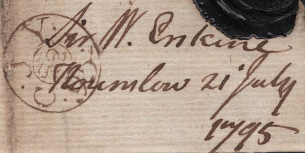 141705 1795 MAIL HOUNSLOW, MIDDLX TO EDINBURGH WITH 'HOUNSLOW' SERPENTINE STYLE HAND STAMP TYPE 10 (MX113).