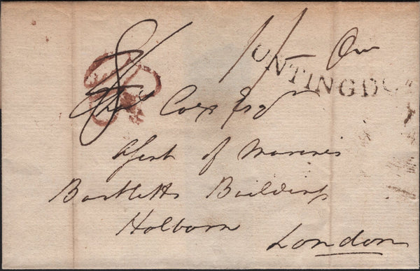 141706 1795 MAIL HUNTINGDON TO LONDON WITH 'HUNTINGDON' CONCAVE HAND STAMP (HN39).