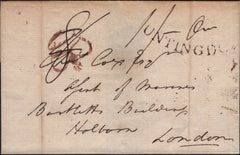 141706 1795 MAIL HUNTINGDON TO LONDON WITH 'HUNTINGDON' CONCAVE HAND STAMP (HN39).