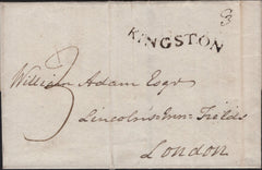 141707 1797 MAIL KINGSTON, SURREY TO LONDON WITH 'KINGSTON' SERPENTINE STYLE HAND STAMP (SY458).