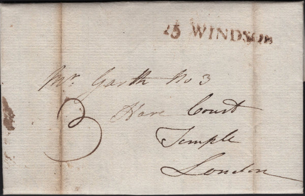 141710 1786 MAIL STOKE GREEN, BERKS TO LONDON WITH '25 WINDSOR' FIRST TYPE MILEAGE MARK (BR486).