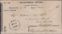 141711 1848 REGISTERED LETTER RECEIPT WITH 'HAY' DATE STAMP.