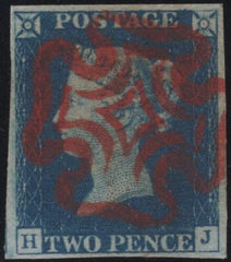 141714 1840 2D BRIGHT BLUE PLATE ONE (SG5 SPEC DS6A) SUPERB USED.