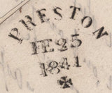 141715 1841 MAIL PRESTON TO BLACKBURN 1D BLACK PL.5 (SG2) CANCELLED BLACK MALTESE CROSS AND 'Poulton/Penny Post' HAND STAMP (SPEC A1ya).
