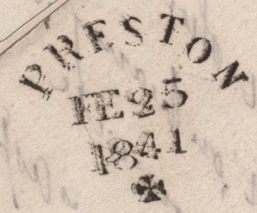 141715 1841 MAIL PRESTON TO BLACKBURN 1D BLACK PL.5 (SG2) CANCELLED BLACK MALTESE CROSS AND 'Poulton/Penny Post' HAND STAMP (SPEC A1ya).