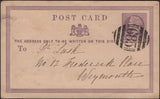 141718 1873 '685' 3VOS CANCELLATION OF WILTON, WILTS ON QV ½D MAUVE POST CARD.