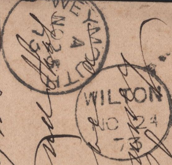 141718 1873 '685' 3VOS CANCELLATION OF WILTON, WILTS ON QV ½D MAUVE POST CARD.