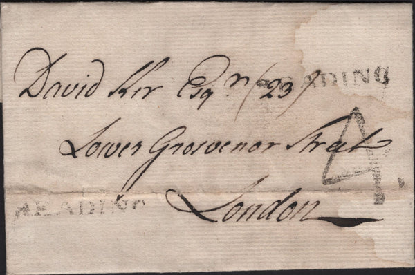141724 1795 MAIL READING TO LONDON WITH 'READING' STRAIGHT LINE HAND STAMPS (BR314) AND HAND STAMP '4' (BR40) AS APPLIED TO MAIL READING TO LONDON.