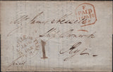 141727 1840 MAIL NEWCASTLE UPON TYNE TO RYE WITH '1' reversed UNIFORM PENNY POST HAND STAMP.
