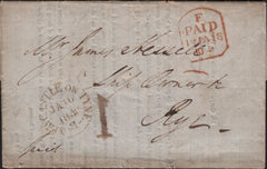 141727 1840 MAIL NEWCASTLE UPON TYNE TO RYE WITH '1' reversed UNIFORM PENNY POST HAND STAMP.