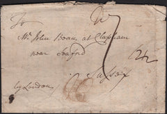 141731 1754 MAIL HAY, BRECON TO SEAFORD, SUSSEX WITH MANUSCRIPT 'by London' AND FINE 'HAY' HANDSTAMP (W1106).