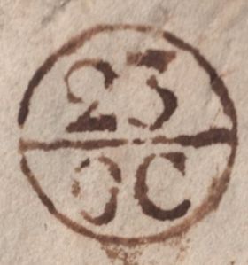 141731 1754 MAIL HAY, BRECON TO SEAFORD, SUSSEX WITH MANUSCRIPT 'by London' AND FINE 'HAY' HANDSTAMP (W1106).