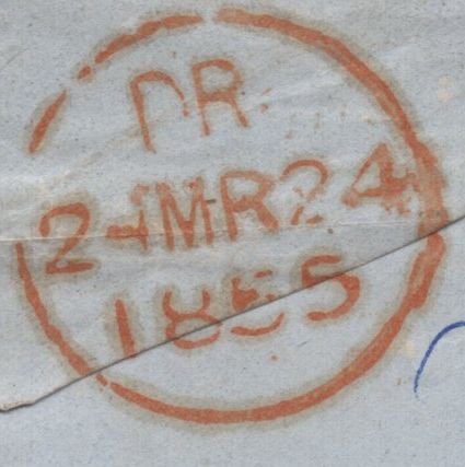 141736  1855 MAIL CRIMEAN WAR TO MAJOR MAUDE, WOOLWICH, CHARGED '3'.