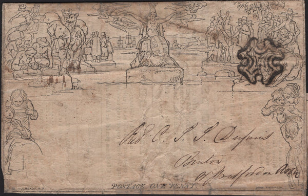 141740 1843 1D MULREADY ADVERT 'ATLAS ASSURANCE COMPANY' (MA103i) USED EXAMPLE LONDON TO STRATFORD UPON AVON.