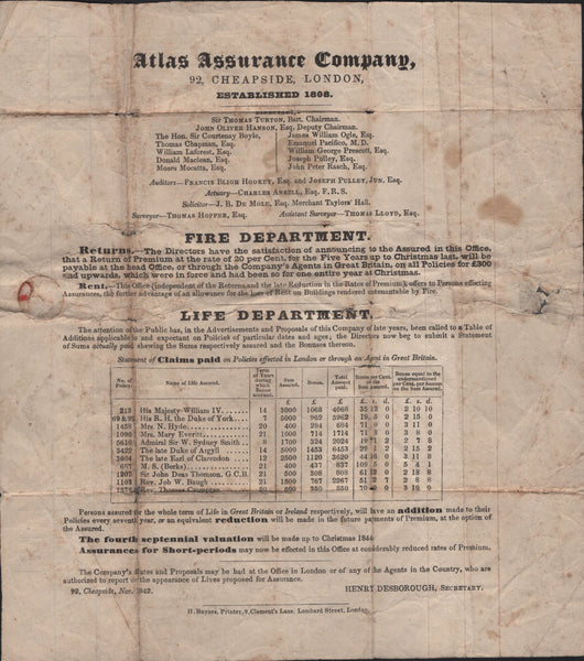 141740 1843 1D MULREADY ADVERT 'ATLAS ASSURANCE COMPANY' (MA103i) USED EXAMPLE LONDON TO STRATFORD UPON AVON.