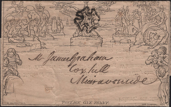 141744 1842 1D MULREADY ADVERT 'FALKIRK STAMP AND TAX OFFICE' (MA224a) FINE USED FALKIRK TO MUIRAVONSIDE.