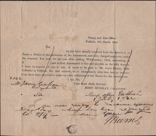 141744 1842 1D MULREADY ADVERT 'FALKIRK STAMP AND TAX OFFICE' (MA224a) FINE USED FALKIRK TO MUIRAVONSIDE.