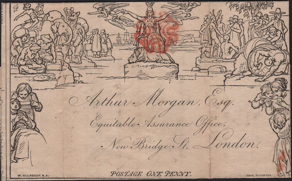 141745 1841 1D MULREADY ADVERT 'EQUITABLE ASSURANCE' WITH PRINTED ADDRESS (MA126a) GOOD TO FINE USED DEVONPORT TO LONDON.