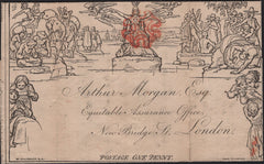 141745 1841 1D MULREADY ADVERT 'EQUITABLE ASSURANCE' WITH PRINTED ADDRESS (MA126a) GOOD TO FINE USED DEVONPORT TO LONDON.