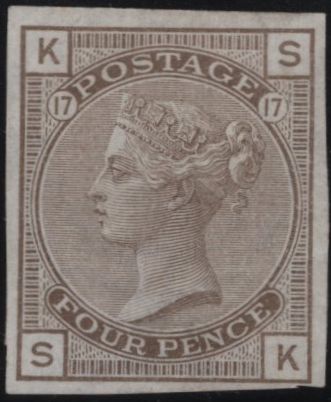 141753 1880 4D GREY-BROWN PL.17 ERROR IMPERFORATE (SG154a) GOOD UNUSED.