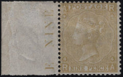 141754 1867 9D STRAW PL.4 WATERMARK SPRAY (SG110) SUPERB UNUSED.