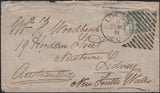 141757 1884 MAIL LONDON TO NEW SOUTH WALES WITH 6D DULL GREEN (SG194) HOSTER CANCELLATION.