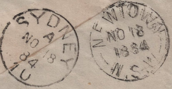 141757 1884 MAIL LONDON TO NEW SOUTH WALES WITH 6D DULL GREEN (SG194) HOSTER CANCELLATION.