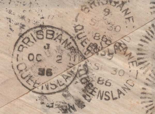 141758 1886 MAIL ST LEONARDS ON SEA, SUSSEX TO AUSTRALIA WITH 6D DULL GREEN (SG194).