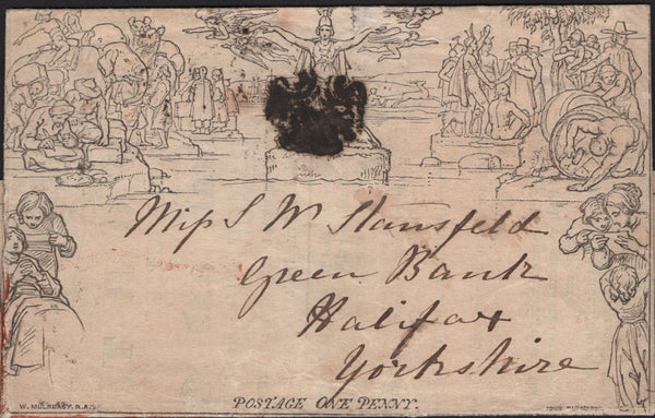 141759 1840 1D MULREADY WRAPPER 'CLERICAL, MEDICAL, AND GENERAL LIFE ASSURANCE SOCIETY' ADVERT 'WILLIAM CRAVEN, SOLICITOR, AGENT, HALIFAX' (SPEC MA113j) GOOD USED LIVERPOOL TO HALIFAX.