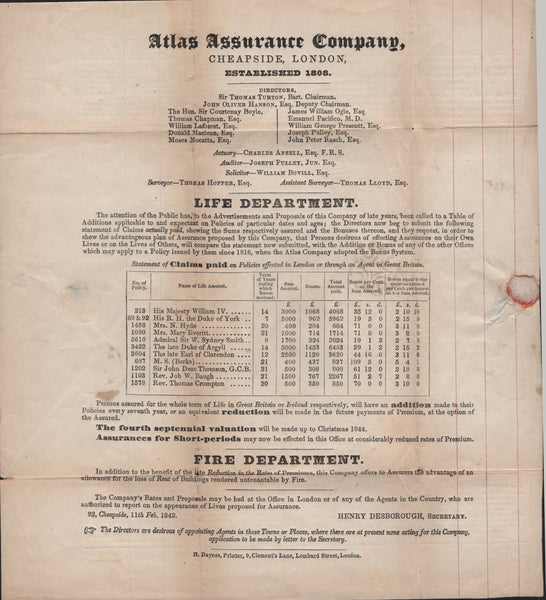 141764 1842 1D MULREADY ADVERT 'ATLAS ASSURANCE COMPANY' (MA103f) VERY FINE USED LONDON TO LIVERPOOL.