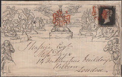 141765 1840 1D MULREADY ADVERT 'CALEDONIAN INSURANCE COMPANY' (MA105a) EDINBURGH TO LONDON UPRATED 1D BLACK PL.3 (SG3)(NG).