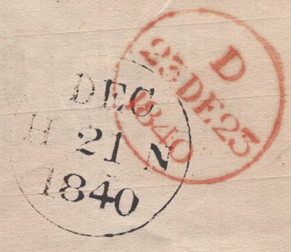 141765 1840 1D MULREADY ADVERT 'CALEDONIAN INSURANCE COMPANY' (MA105a) EDINBURGH TO LONDON UPRATED 1D BLACK PL.3 (SG3)(NG).