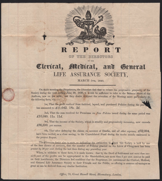 141766 1840 1D MULREADY 'CLERICAL, MEDICAL, AND GENERAL LIFE ASSURANCE SOCIETY' ADVERT (MA106b) GOOD USED LONDON TO HONITON, DEVON.