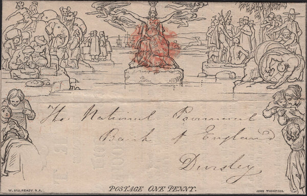141767 1841 1D MULREADY 'CLERICAL, MEDICAL, AND GENERAL LIFE ASSURANCE' ADVERT, AT BOTTOM RIGHT 'WILLIAM RIDLER, Agent, BANK, CHELTENHAM' (SPEC MA112l) FROM CHELTENHAM WITH 'SALMON-PINK' MALTESE CROSS.